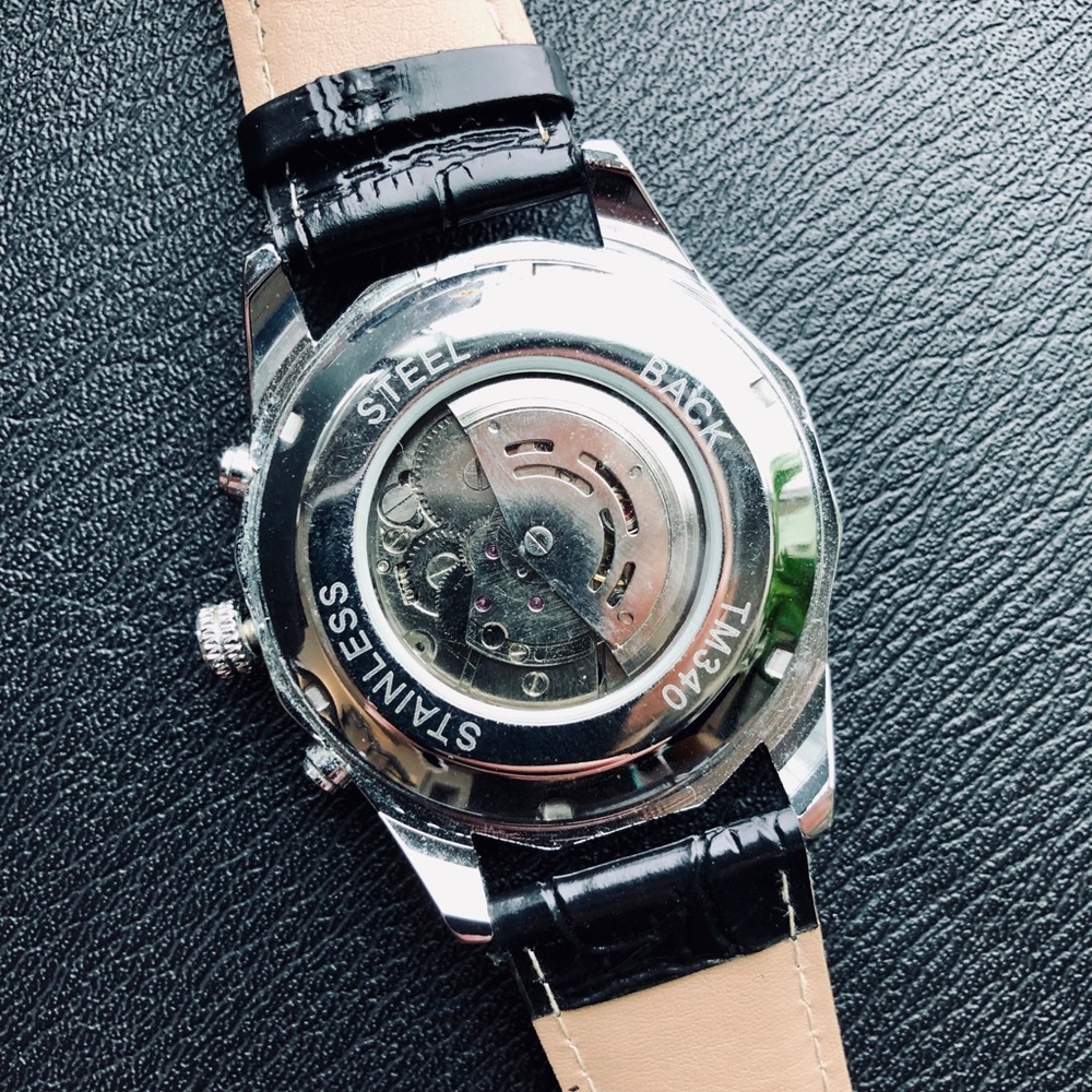 Winner Tm340 Tachymeter Black Leather Watch Gem